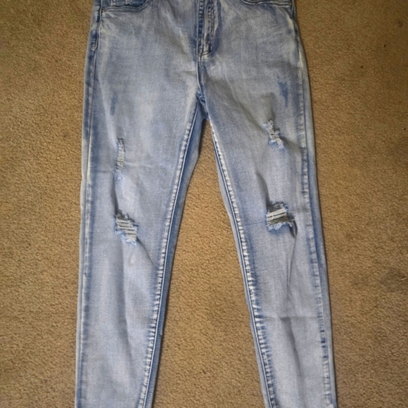 Women's Light Blue Distressed Jeans - Picture 1 of 3